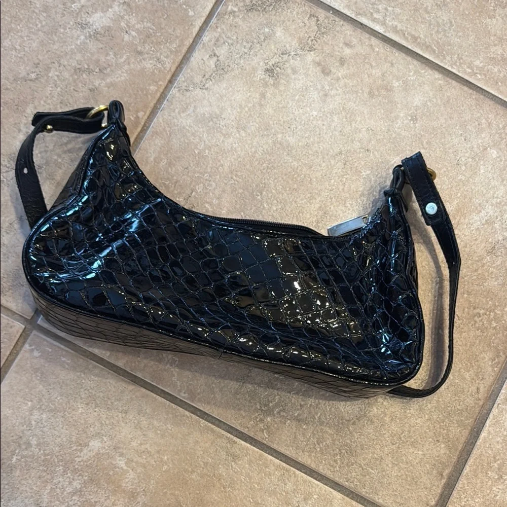 Talk of the Walk Black Glittery Crescent Shoulder Bag